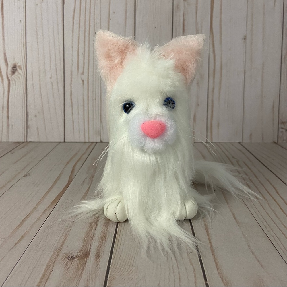 Handmade Plush White Cat Faux Fur Kitty 6” Blue Eyes Decor Cat Lover Gift - Picture 3 of 9